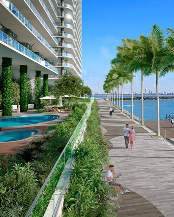 Realestate Miami, Florida, USA. Waterfront walking path